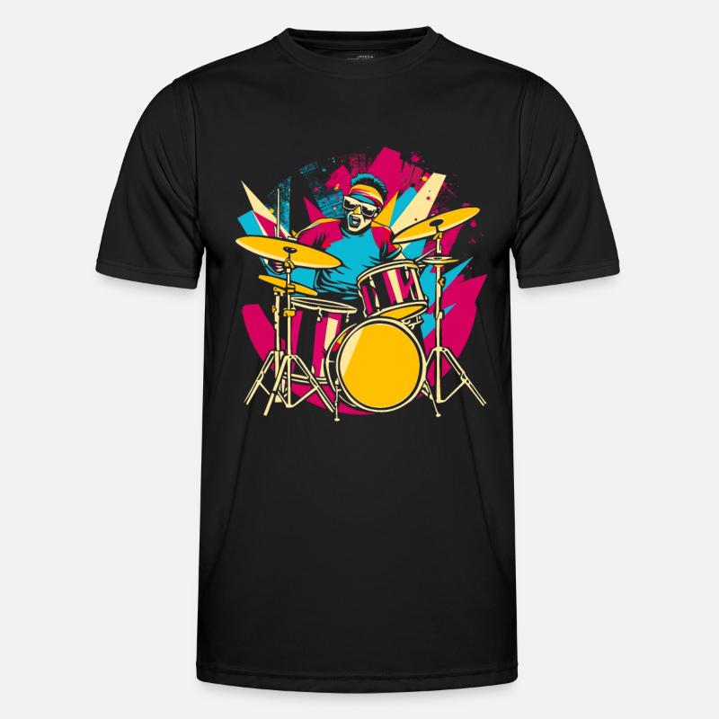 Schlagzeuger Synthwave - Männer Funktions-T-Shirt - Schwarz