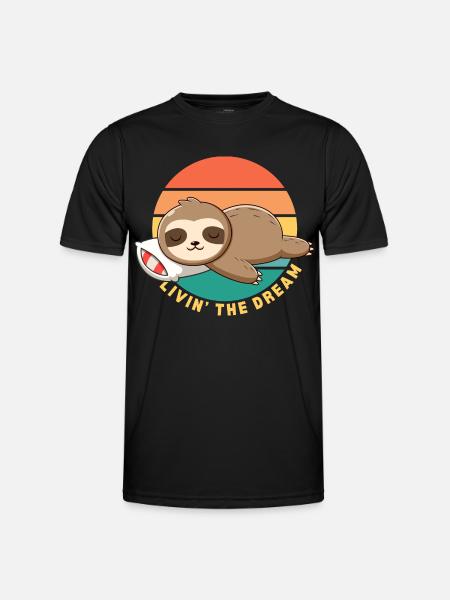 Funny Happy Lazy Sleeping Sloth Livin' the Dream - Men's Functional T-Shirt - black