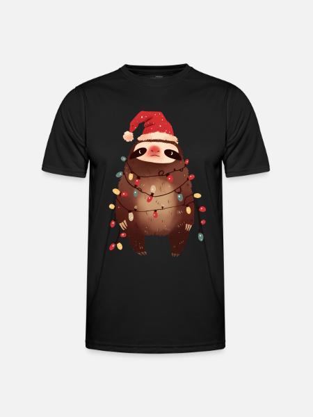 Funny Sloth Fairy Lights Christmas Tree - Men's Functional T-Shirt - black