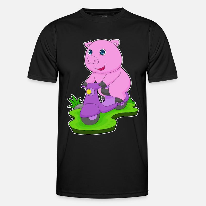 Schwein Motorroller - Männer Funktions-T-Shirt - Schwarz