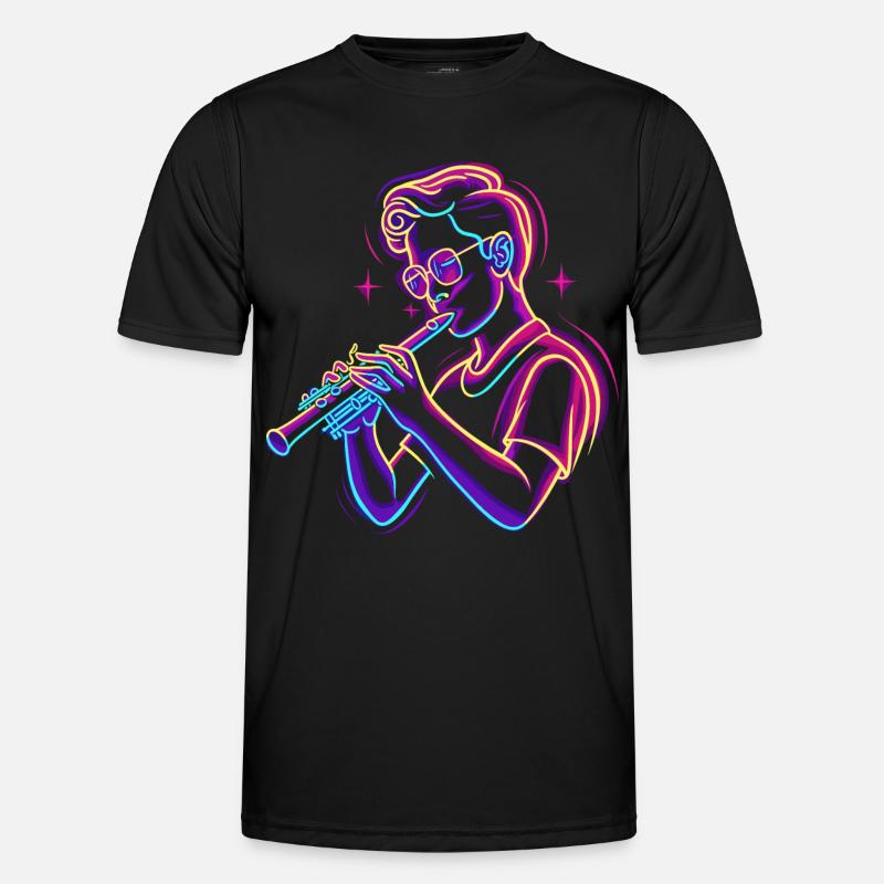 Flöte Junge Grafik Synthwave - Männer Funktions-T-Shirt - Schwarz