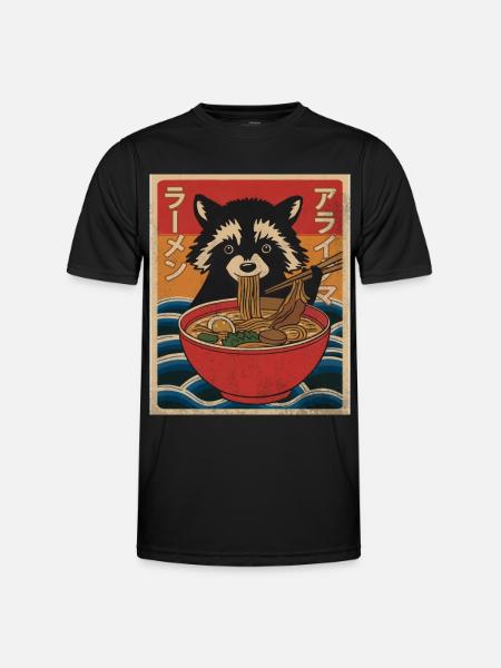 Kawaii Raccoon Ramen Funny Japanese Anime - Men's Functional T-Shirt - black