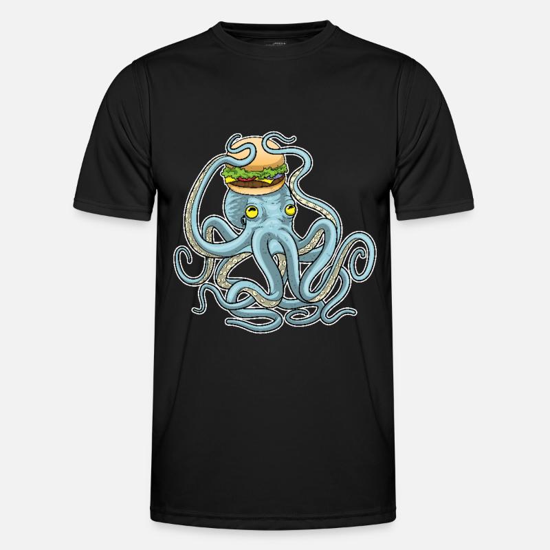 Krake Cheeseburger - Männer Funktions-T-Shirt - Schwarz