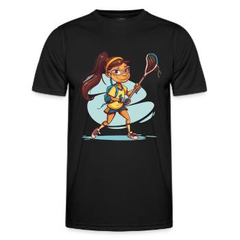 Cartoon Lacrosse Girl - Men's Functional T-Shirt - black - Front - AI Model Male 178 dark (178cm)