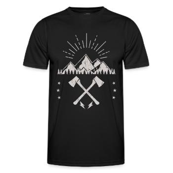 Rugged Mountain Sunrise Axe Emblem - Men's Functional T-Shirt - black - Front - AI Model Male 178 dark (178cm)