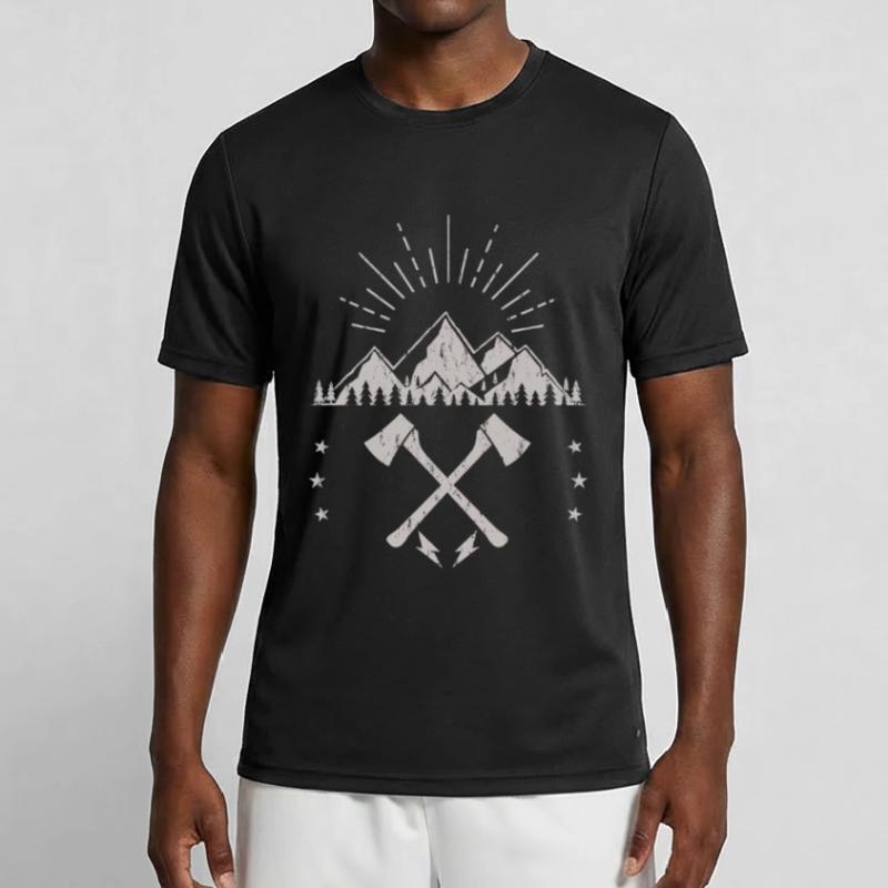 Rugged Mountain Sunrise Axe Emblem Men's Functional T-Shirt