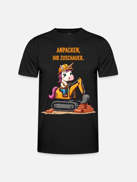Einhorn Baggermeister - Männer Funktions-T-Shirt - Schwarz