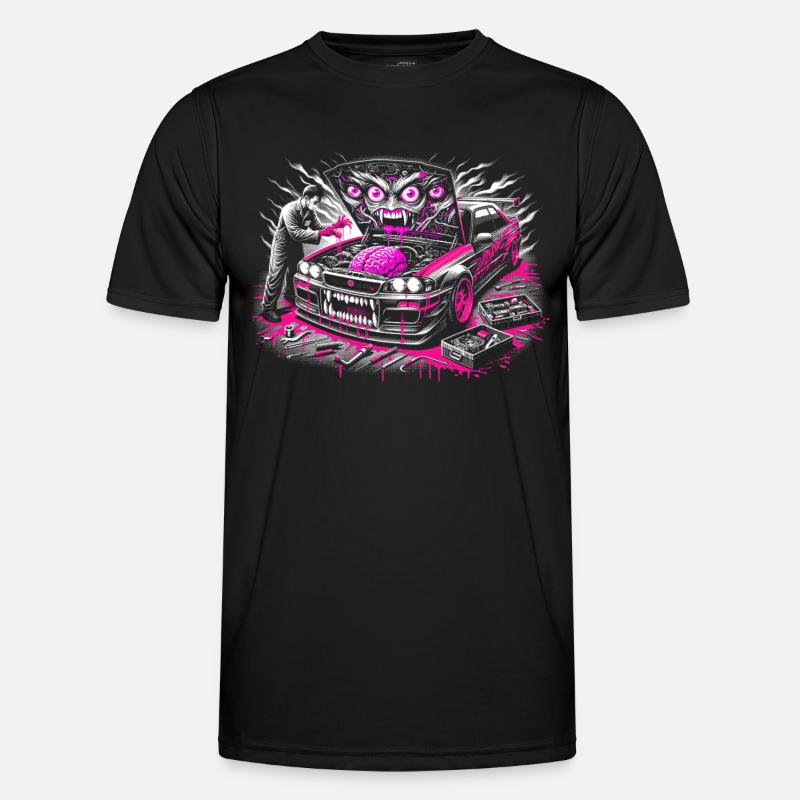 Neon Monster Car Graffiti Design - Men's Functional T-Shirt - black