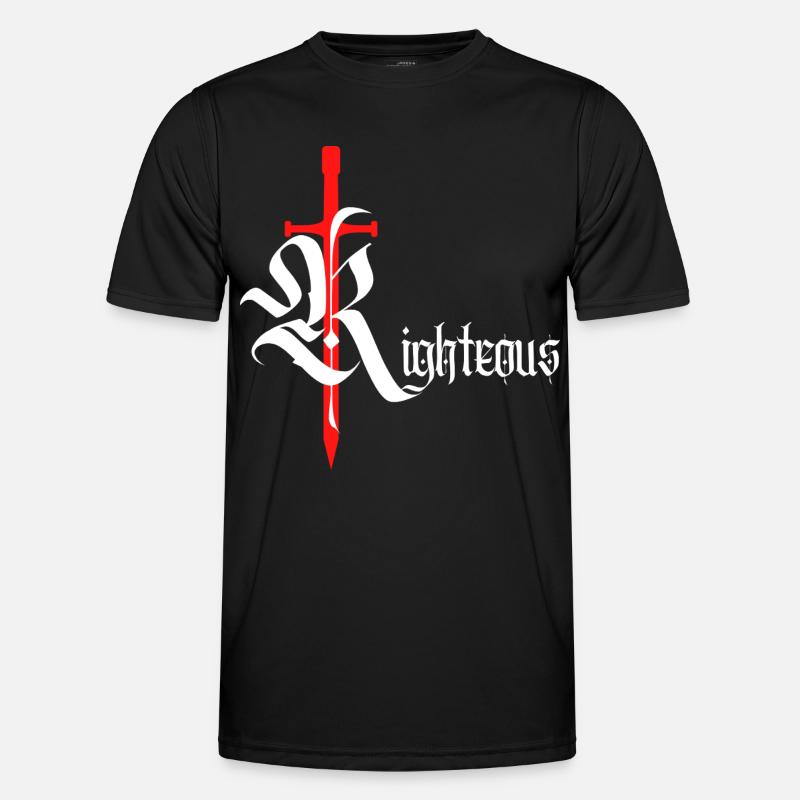 Gothic Righteous Design mit Schwert mit weißem Text - Männer Funktions-T-Shirt - Schwarz