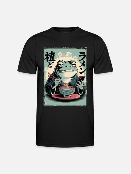 Funny frog, grumpy, Japanese art, ramen - Men's Functional T-Shirt - black
