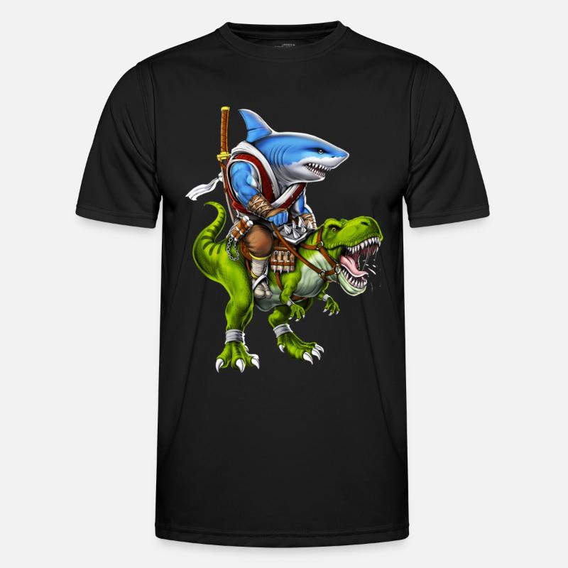 Shark Samurai Riding T-Rex Dinosaur - Men's Functional T-Shirt - black