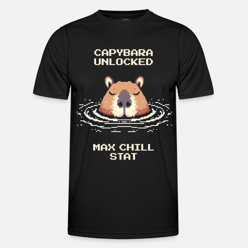 Capybara Unlocked – Max Chill | Meme - Men's Functional T-Shirt - black