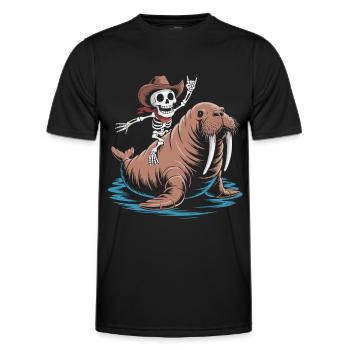 Cow-boy squelette sur morse - T-shirt sport Homme - noir - Devant - AI Model Male 178 dark (178cm)