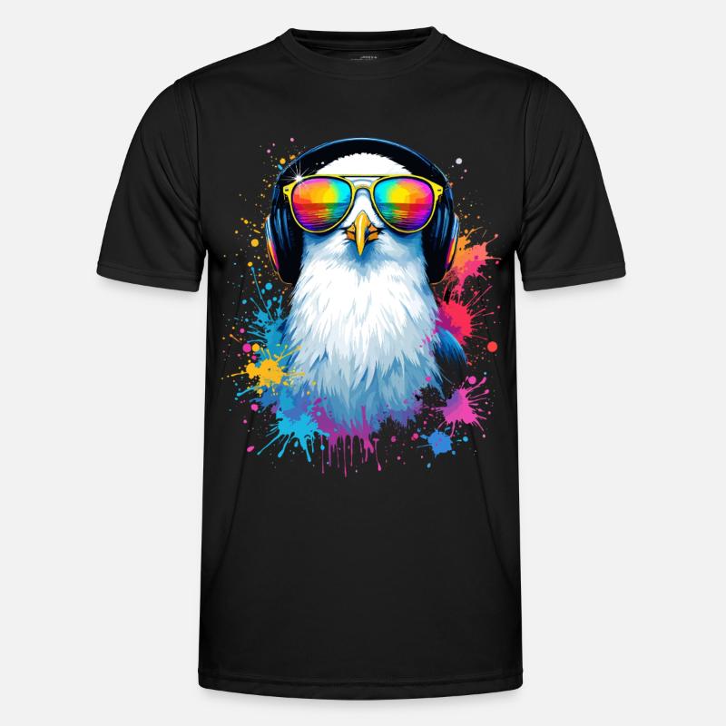 Bunte Möwe Vogel mit Kopfhörer Sonnenbrille - Männer Funktions-T-Shirt - Schwarz
