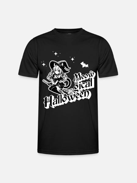 Meowgical Halloween - Spooky Anime Catgirl Witch - Men's Functional T-Shirt - black