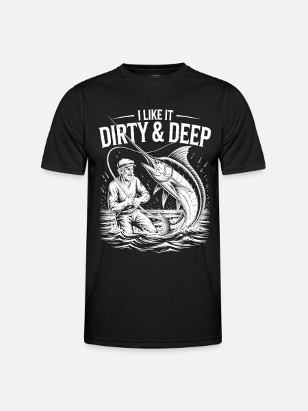 Dirty & Deep – Fun Angler Motif for Men - Men's Functional T-Shirt - black