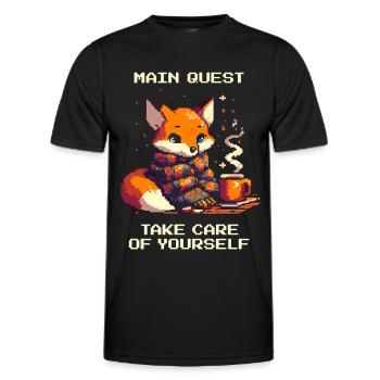 Quête principale : Prenez soin de vous | Prendre soin de soi - T-shirt sport Homme - noir - Devant - AI Model Male 178 dark (178cm)