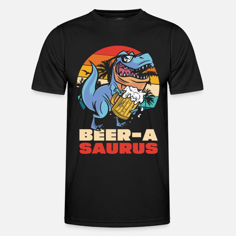 BeerA Saurus Dino with beer mug - Men's Functional T-Shirt - black