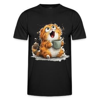 Cat Coffee: Googly Eyes Latte - Men's Functional T-Shirt - black - Front - AI Model Male 178 dark (178cm)
