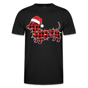 Hund Dackel Weihnachten Plaid Rot Plaid - Männer Funktions-T-Shirt - Schwarz - Vorne - AI Model Male 178 dark (178cm)