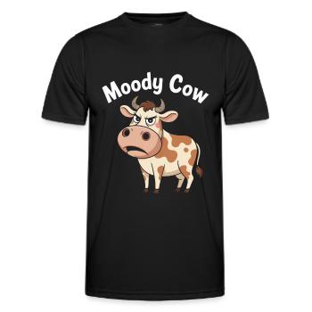 Moody Cow – Annoyed, but sweet - Men's Functional T-Shirt - black - Front - AI Model Male 178 dark (178cm)