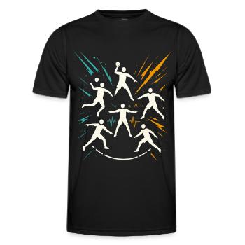 Handball Team Tactics, Circle Runner Defence, Coach - Men's Functional T-Shirt - black - Front - AI Model Male 178 dark (178cm)