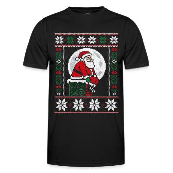 Christmas Pixel Art Santa on Mantel - Men's Functional T-Shirt - black - Front - AI Model Male 178 dark (178cm)