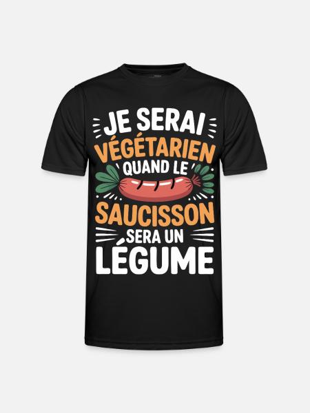 Humour Sausage – Never Vegetarian - Men's Functional T-Shirt - black