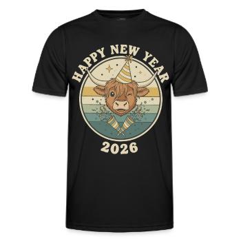 Highland Cow Silvester 2026 Lustiges Partyhut - Männer Funktions-T-Shirt - Schwarz - Vorne - AI Model Male 178 dark (178cm)