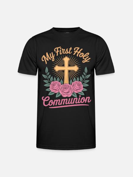 First Holy Communion Cross Roses - Men's Functional T-Shirt - black