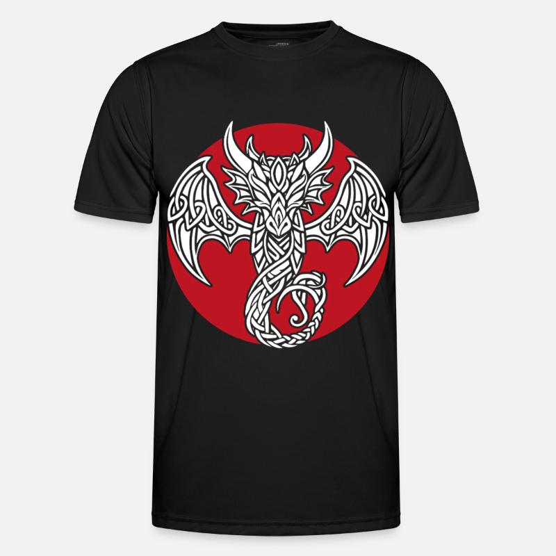 White Celtic Dragon on Red - Men's Functional T-Shirt - black