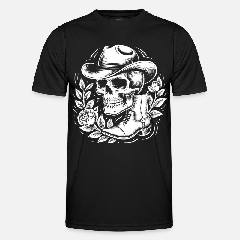 Skeleton cowboy with leaf wreath - Men's Functional T-Shirt - black
