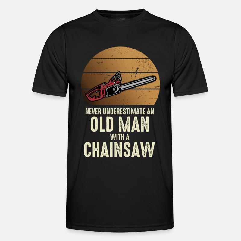 Old man with chainsaw - Men's Functional T-Shirt - black