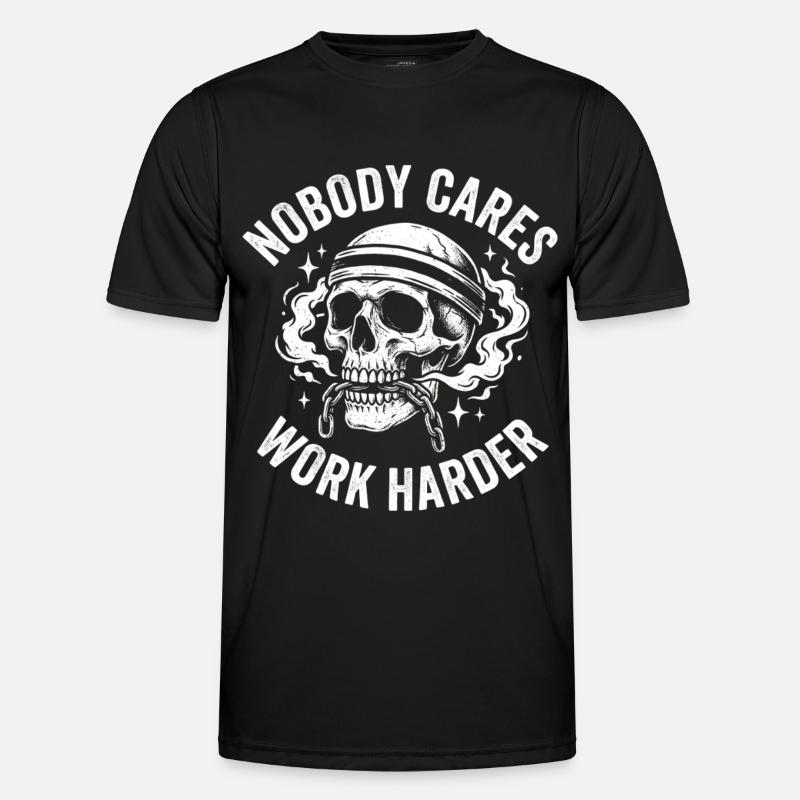Schädel mit Helm: Arbeite härter - Männer Funktions-T-Shirt - Schwarz