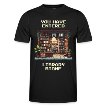 Entering the Library Biome | Library Reading Books - Men's Functional T-Shirt - black - Front - AI Model Male 178 dark (178cm)