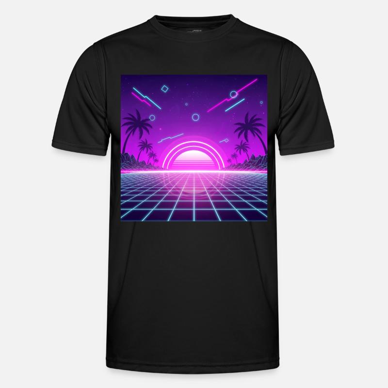 Neon Retro Sunset Grid Männer Funktions-T-Shirt
