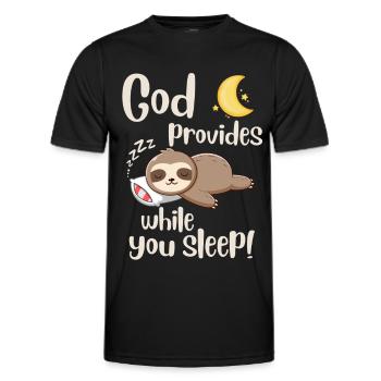 Jesus Christ- God provides while you sleep - Faith - Men's Functional T-Shirt - black - Front - AI Model Male 178 dark (178cm)