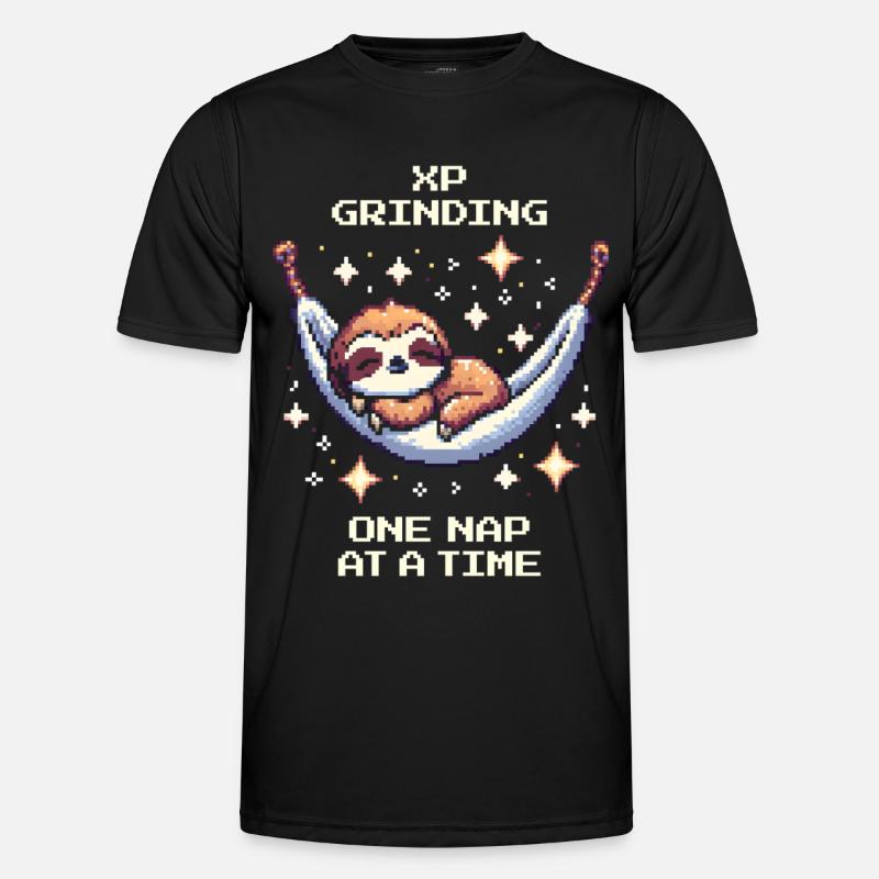 Grinding XP with Naps | Sloth - Men's Functional T-Shirt - black