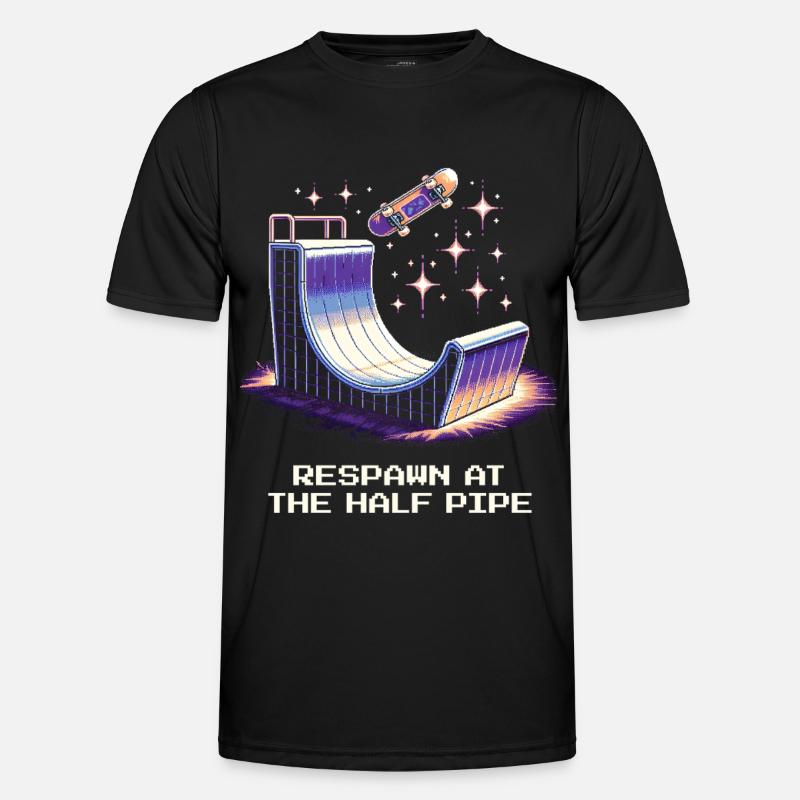 Respawn an der Halfpipe | Skateboard - Männer Funktions-T-Shirt - Schwarz