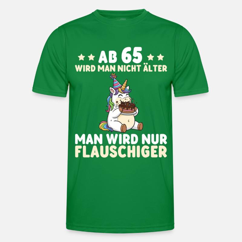 65. Geburtstag Einhorn – Man wird nur flauschiger Männer Funktions-T-Shirt