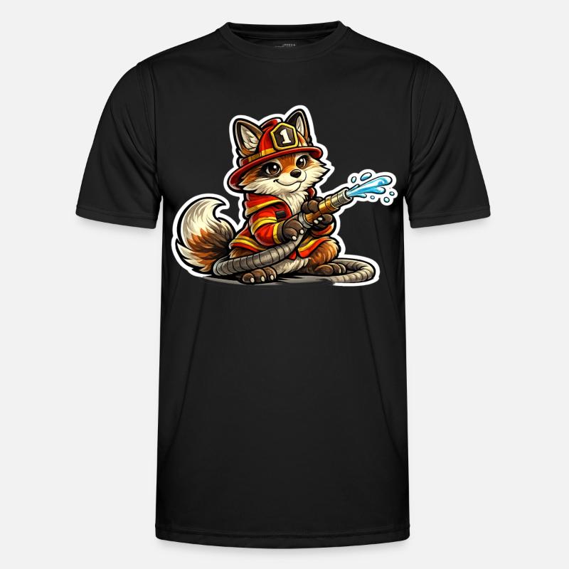 Fuchs Feuerwehrheld im Einsatz - Männer Funktions-T-Shirt - Schwarz