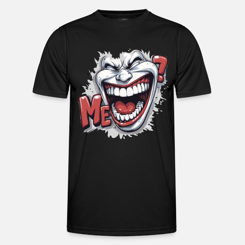Crazy Laughing white face in a comics style - Men's Functional T-Shirt - black