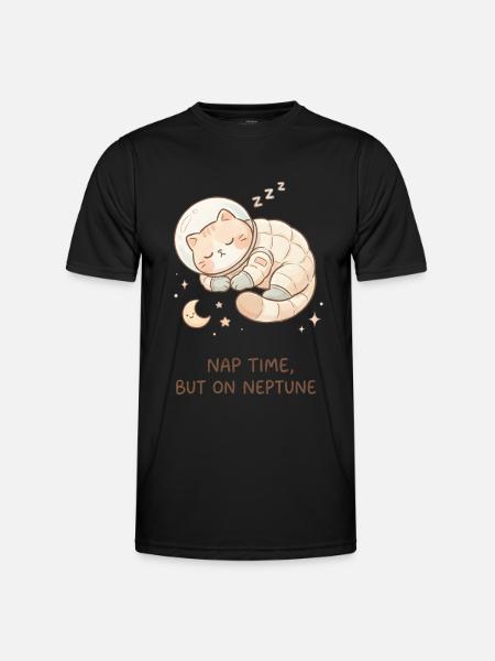 Nap Neptune | Chat de l’espace mignon - T-shirt sport Homme - noir