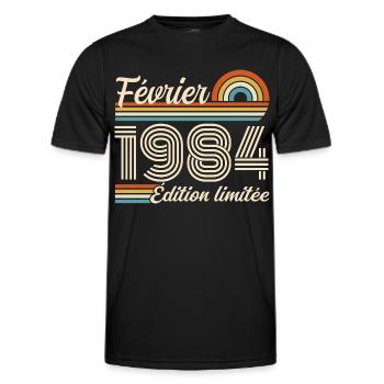 Born in February 1984 | 42nd Anniversary - Men's Functional T-Shirt - black - Front - AI Model Male 178 dark (178cm)