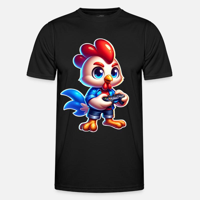 Gaming Chicken with Controller - Men's Functional T-Shirt - black