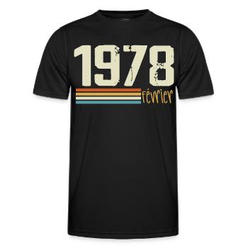 Février 1978 - Février 1978 Anniversaire 1978 - T-shirt sport Homme - noir - Devant - AI Model Male 178 dark (178cm)