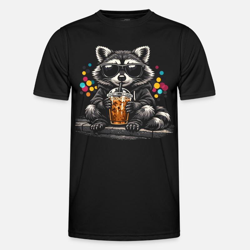 Waschbär Trinkt Eiskaffee Süß Niedlich Männer Funktions-T-Shirt