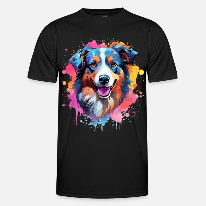 Farbenfrohe Splash-Kunst Australischer Schäferhund - Männer Funktions-T-Shirt - Schwarz