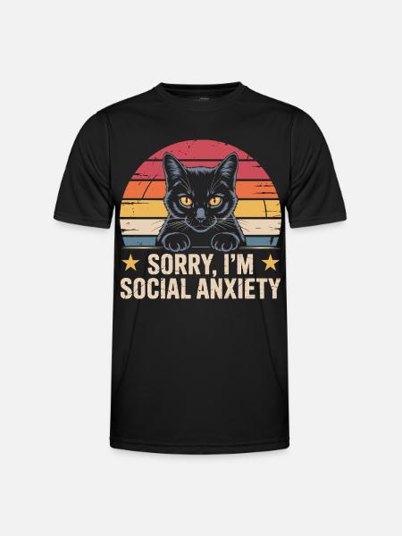 Retro-Katze schwarze Katze soziale Angst - Männer Funktions-T-Shirt - Schwarz