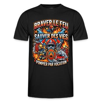 Pompier cadeau homme sapeur-pompier feu héros - T-shirt sport Homme - noir - Devant - AI Model Male 178 dark (178cm)